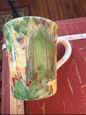 Vietri Hand-Painted Floral Ceramic Mug — Green, Red, Yellow